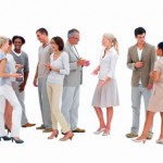 Business people communicating with each other against white people