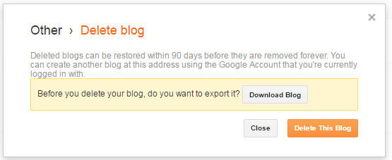 last step to delete blogger blog